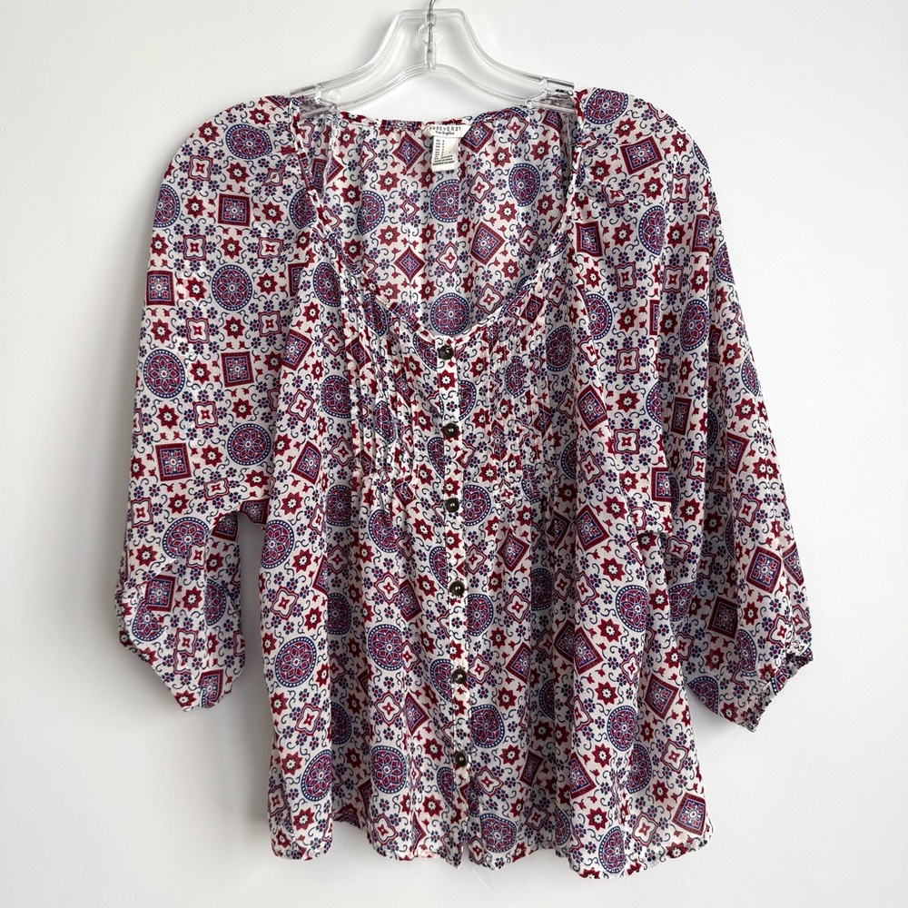 Forever 21 Red Paisley Blouse Women’s Size Small Sheer Top